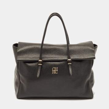 Pre Owned Carolina Herrera Black Leather Minueto Flap Bag