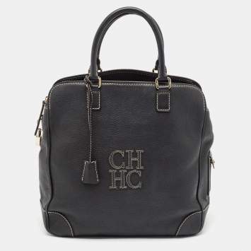 Pre Owned Carolina Herrera Black Leather Middle Zip Satchel