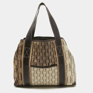 Pre Owned Carolina Herrera Brown/Beige Canvas and Leather Shopper Tote
