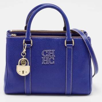 Pre Owned Carolina Herrera Blue Leather Matteo Tote