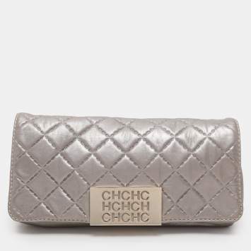 Pre Owned Carolina Herrera Grey Leather Pouch Clutch