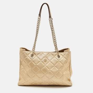 Pre Owned Carolina Herrera Gold Quilted Embossed Leather Chain Tote