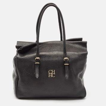 Pre Owned Carolina Herrera Black Leather Flap Satchel