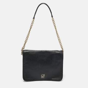 Pre Owned Carolina Herrera Black Leather New Baltazar Flap Shoulder Bag