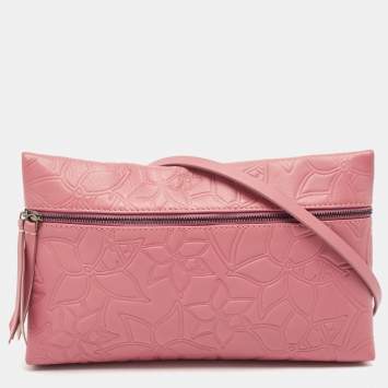 Carolina Herrera Old Rose Floral Embossed Leather Zip Crossbody Bag