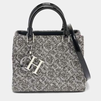 Pre Owned Carolina Herrera Grey Glitter and Patent Leather Mini Duchess Tote