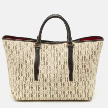 Carolina Herrera Brown/Off White Monogram Coated Canvas and Leather Shopper Tote