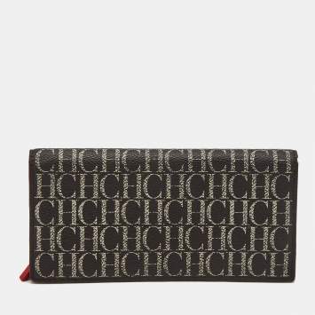 Pre Owned Carolina Herrera Brown/Red Monogram Coated Canvas Bifold Long Wallet