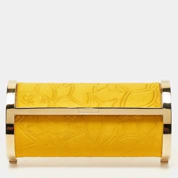 Pre Owned Carolina Herrera Mustard Satin Insignia Metropolitan Clutch