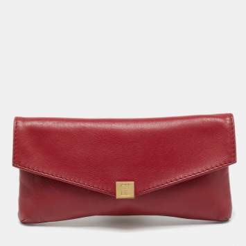 Pre Owned حقيبة كلتش كارولينا هيريرا جلد أحمر مغلف