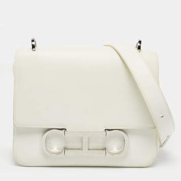Pre Owned Carolina Herrera White Leather Medium Initials Insignia Shoulder Bag