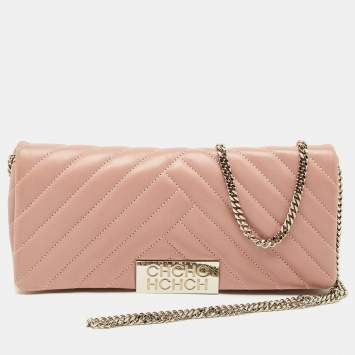 Pre Owned Carolina Herrera Pink Quilted Leather Bimba Chain Clutch