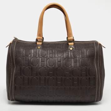 Pre Owned Carolina Herrera Dark Brown Monogram Embossed Leather Large Andy Satchel