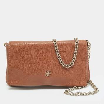 Pre Owned Carolina Herrera Brown Leather Chain Clutch