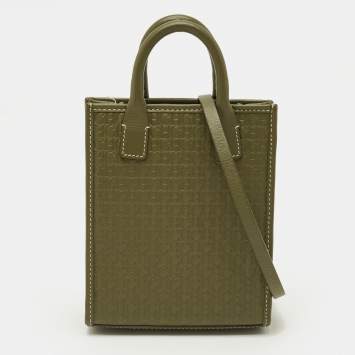 مملوكة مسبقًا Carolina Herrera Mini Green Monogram Embossed Leather and Suede Tote