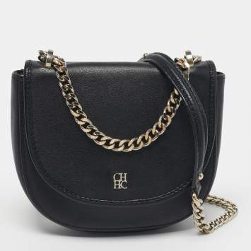 مملوكة مسبقًا Carolina Herrera Flap Chain Black Leather Crossbody Bag