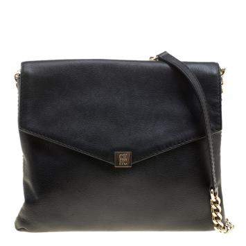 Pre Owned Carolina Herrera Black Leather Envelope Shoulder Bag