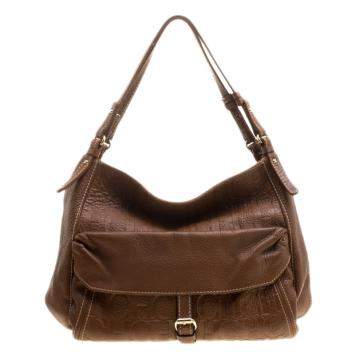 Pre Owned Carolina Herrera Brown Monogram Leather Shoulder Bag