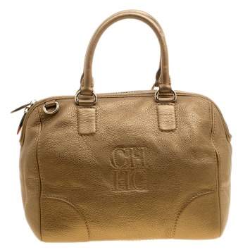 مملوكة مسبقًا Carolina Herrera Metallic Gold Leather Satchel