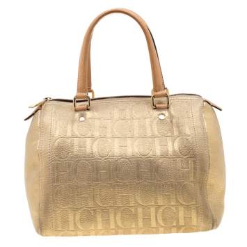 Pre Owned Carolina Herrera Gold Metallic Leather Andy Boston Bag