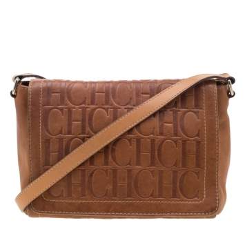 Pre Owned Carolina Herrera Brown Monogram Leather Shoulder Bag