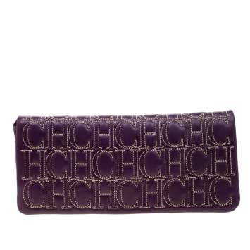 Pre Owned Carolina Herrera Purple Leather  Jerry Clutch
