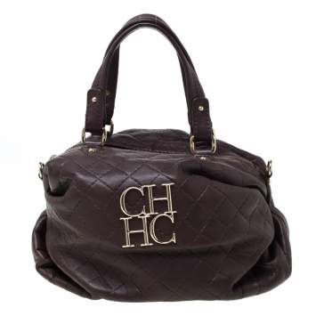 Pre Owned Carolina Herrera Dark Burgundy Quilted Leather Satchel