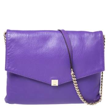 Pre Owned Carolina Herrera Purple Leather Flap Shoulder Bag