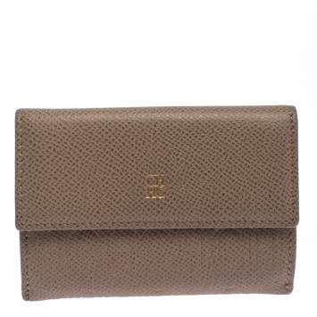 Pre Owned Carolina Herrera Beige Monogram Embossed Leather French Flap Wallet