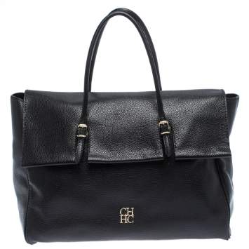 Pre Owned Carolina Herrera Black Leather Tempo Collection Adagio Tote