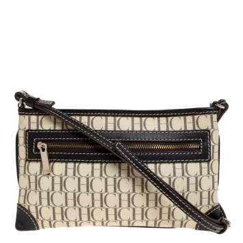Pre Owned Carolina Herrera Black/Ivory Monogram Coated Canvas and Leather Crossbody Bag