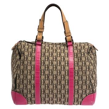 Pre Owned Carolina Herrera Multicolor Monogram Canvas and Leather Andy Boston Bag