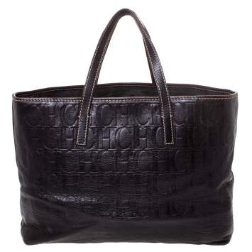 مملوكة مسبقًا Carolina Herrera Dark Brown Monogram Leather Tote