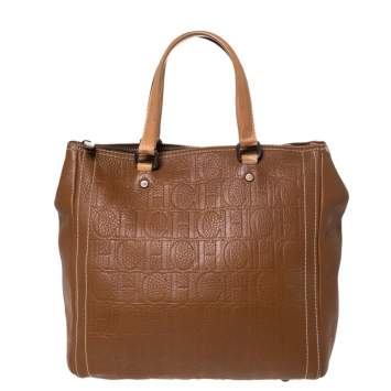 Pre Owned Carolina Herrera Brown Embossed Leather Andy Tote