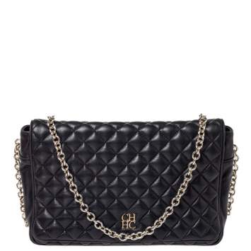 Pre Owned Carolina Herrera Black Quilted Leather Flap Chain Shoulder Bag