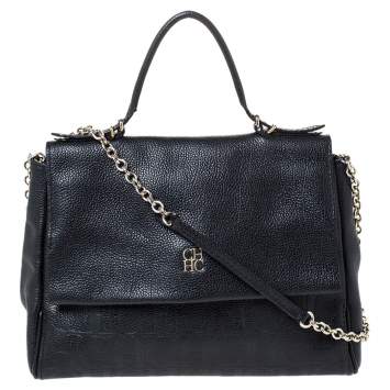 Pre Owned Carolina Herrera Black Leather Minueto Flap Bag
