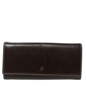 Pre Owned Carolina Herrera Dark Brown Flap Continental Wallet