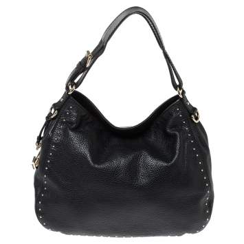 Pre Owned Carolina Herrera Black Leather Studded Hobo