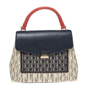 Pre Owned Carolina Herrera Multicolor Monogram Coated Canvas Top Handle Bag