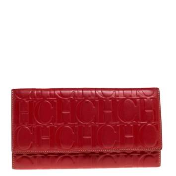 Pre Owned Carolina Herrera Red Monogram Leather Clutch