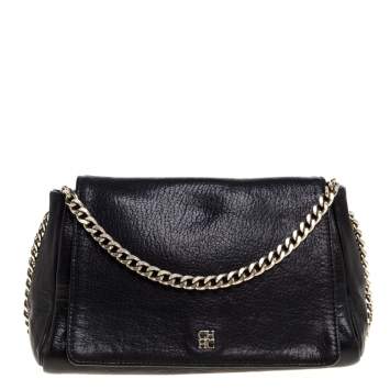 Pre Owned Carolina Herrera Black Leather Flap Shoulder Bag
