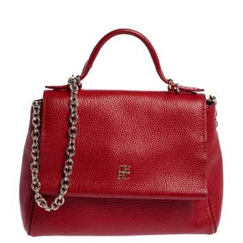 Pre Owned Carolina Herrera Red Leather Small Minuetto Top Handle Bag