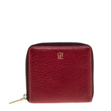 Pre Owned Carolina Herrera Red Leather Compact Wallet