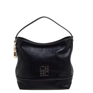 Pre Owned Carolina Herrera Black Leather Hobo