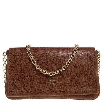 Pre Owned Carolina Herrera Brown Leather Flap Crossbody Bag