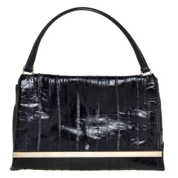 Pre Owned Carolina Herrera Black Leather Camelot Top Handle Bag