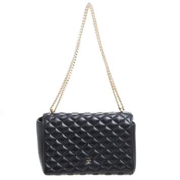Pre Owned Carolina Herrera Black Quilted Leather Flap Chain Shoulder Bag