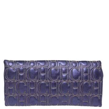 Pre Owned Carolina Herrera Metallic Purple Leather Jerry Clutch