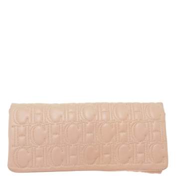 Pre Owned Carolina Herrera Peach Monogram Leather Jerry Clutch