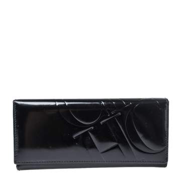Pre Owned Carolina Herrera Black Patent Leather Continental Wallet